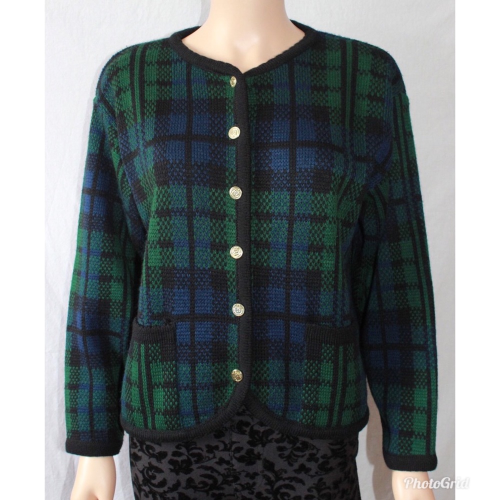Tally Ho Plaid acrylic cardigan